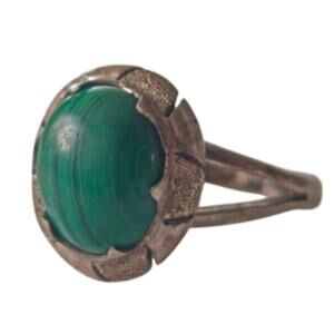 Vintage Taxco Sterling Silver Malachite Solitaire Ring Size 6.75
​